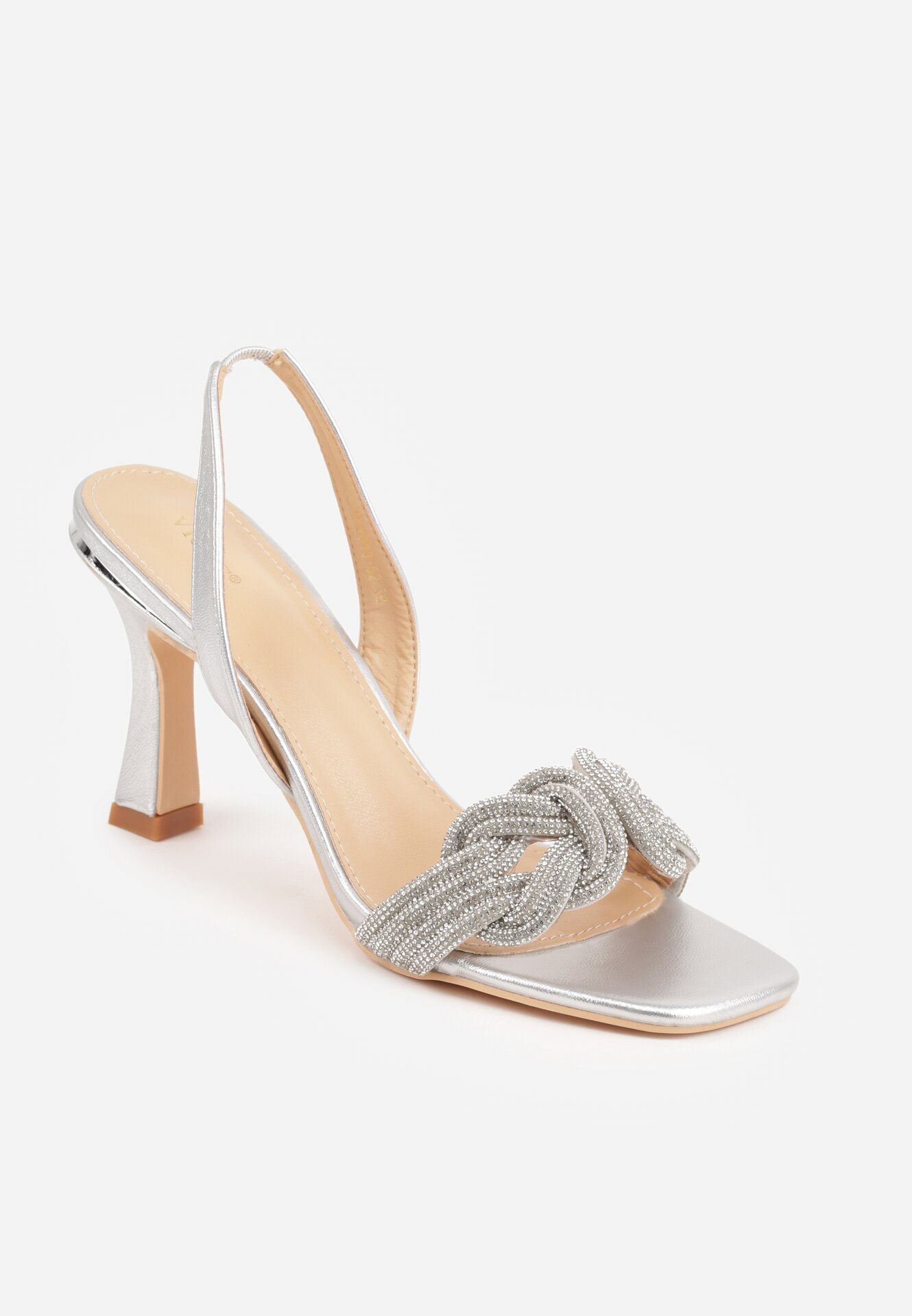  Sandale Argintii Elegante cu toc stiletto decorate cu Zirconii Sinilara