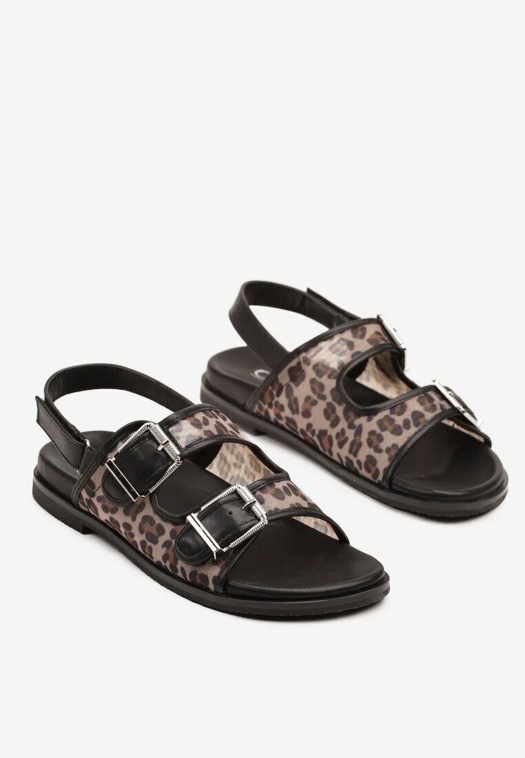  Sandale cu plasă model leopard cu catarame decorative și închidere cu scai Awinetta