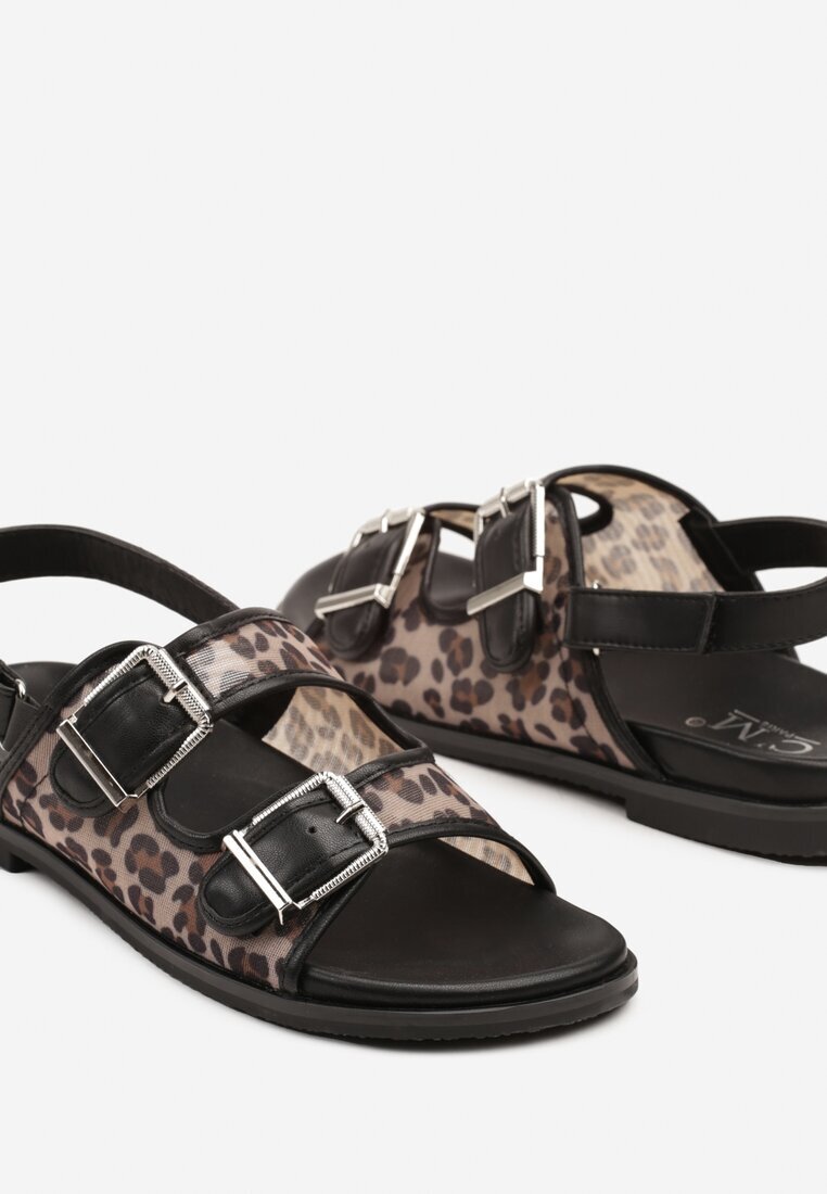  Sandale cu plasă model leopard cu catarame decorative și închidere cu scai Awinetta