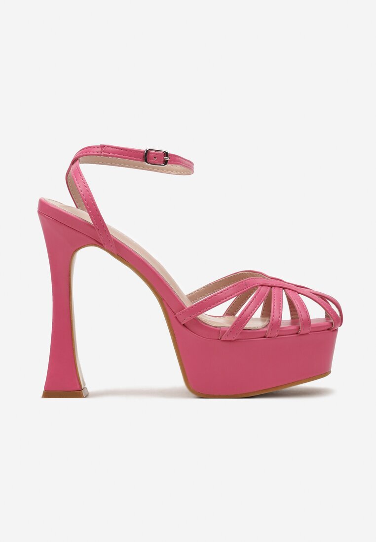  Sandale Fuchsia cu toc cui și platformă cu cataramă la gleznă Hesspea