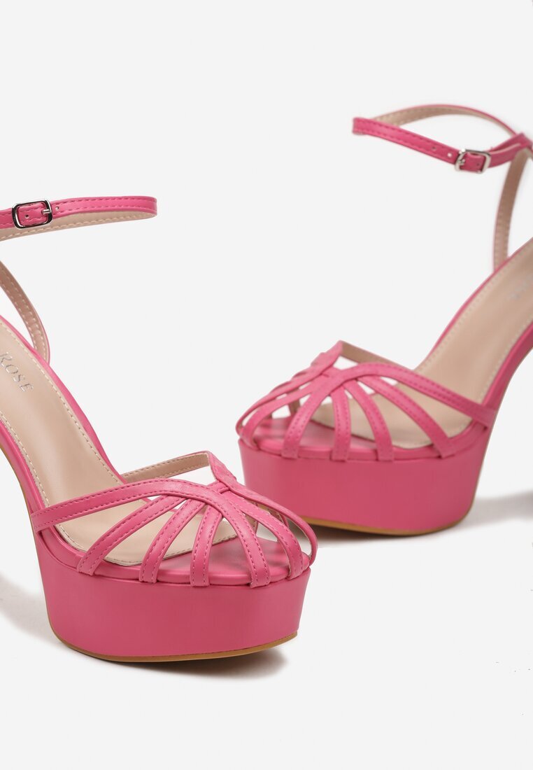  Sandale Fuchsia cu toc cui și platformă cu cataramă la gleznă Hesspea