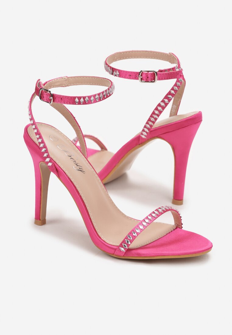  Sandale Fuchsia De satin Cu toc stiletto Cu strasuri Kyiana