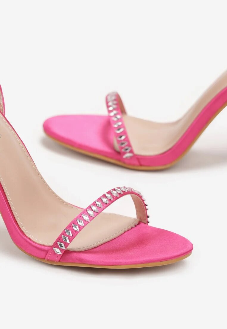  Sandale Fuchsia De satin Cu toc stiletto Cu strasuri Kyiana