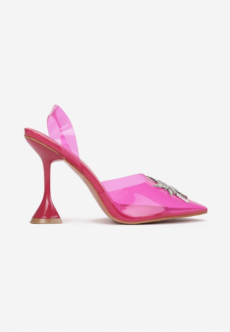  Sandale fucsia cu toc clepsidră cu decorațiune din strasuri Ellagrace