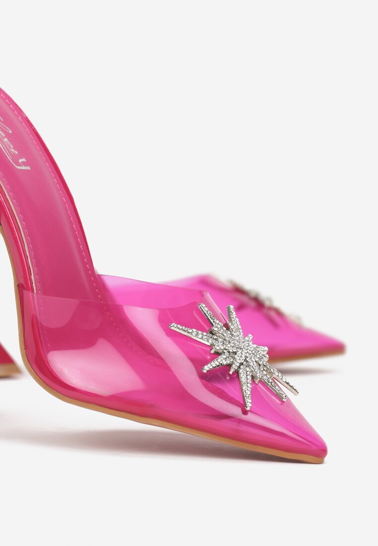  Sandale fucsia cu toc clepsidră cu decorațiune din strasuri Ellagrace