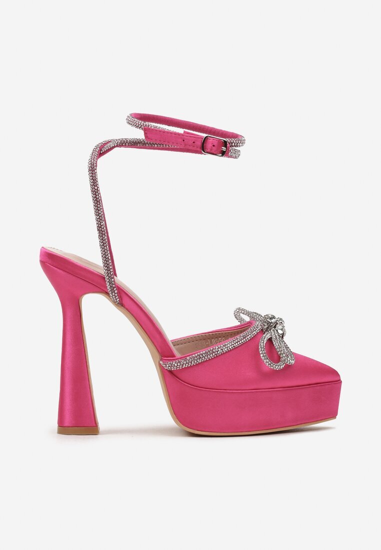  Sandale Fucsia cu toc geometric și platformă cu fundă și zirconii Vepasrer