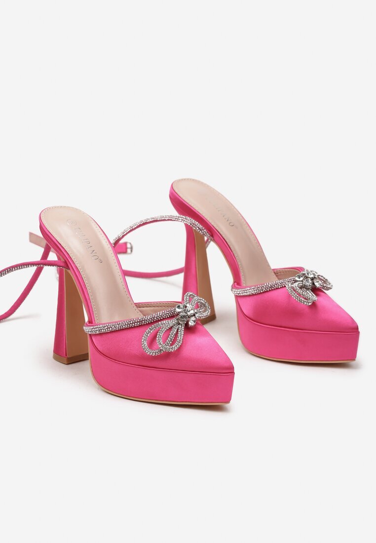  Sandale Fucsia cu toc geometric și platformă cu fundă și zirconii Vepasrer