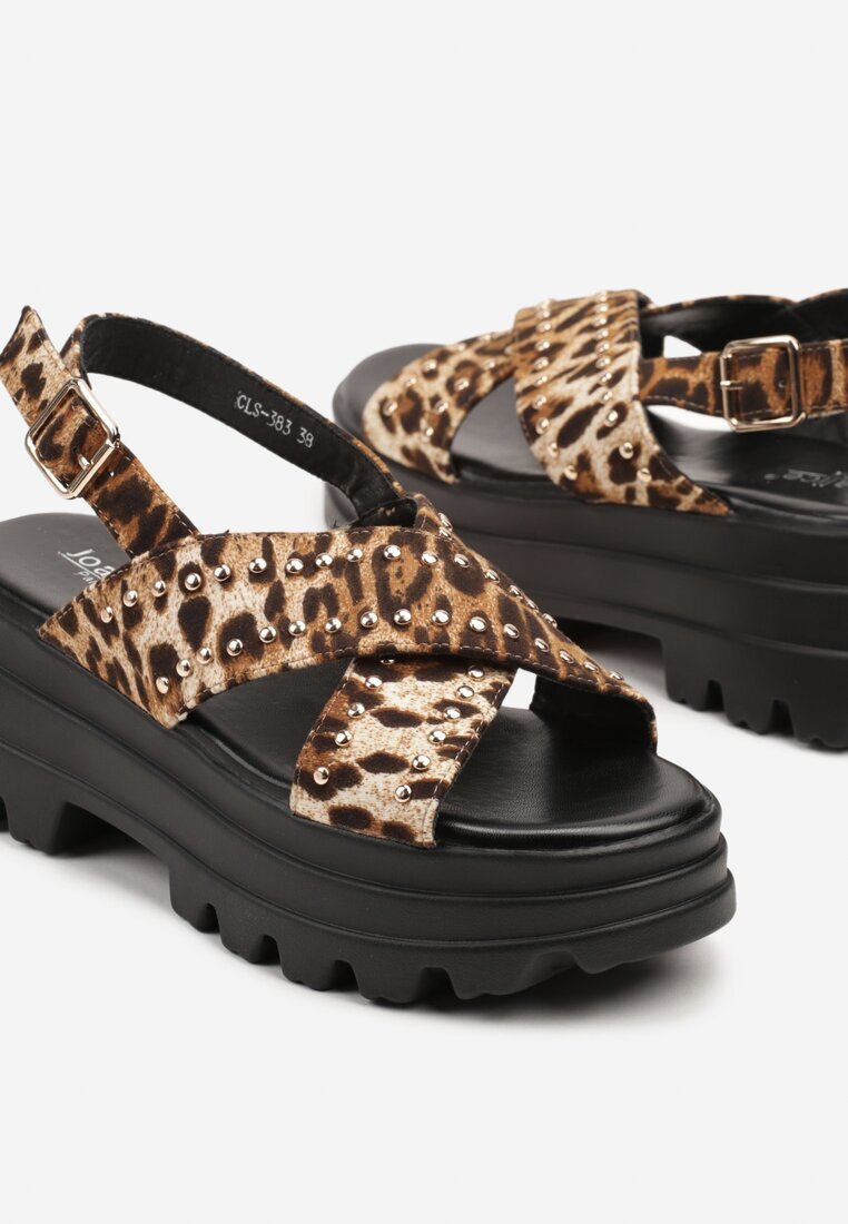  Sandale leopard cu talpă groasă cu baretă cu cataramă și ținte Goniriel