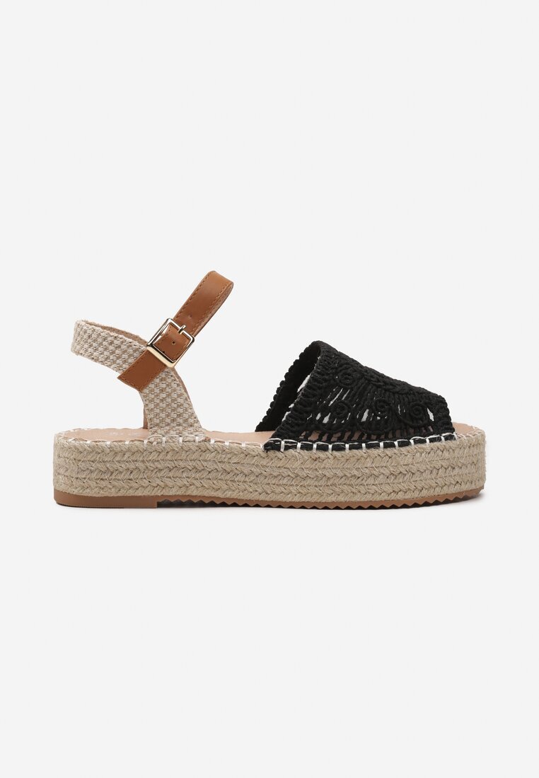  Sandale Negre Espadrile pe Platformă din Iută cu Vârf Împletit Peralla