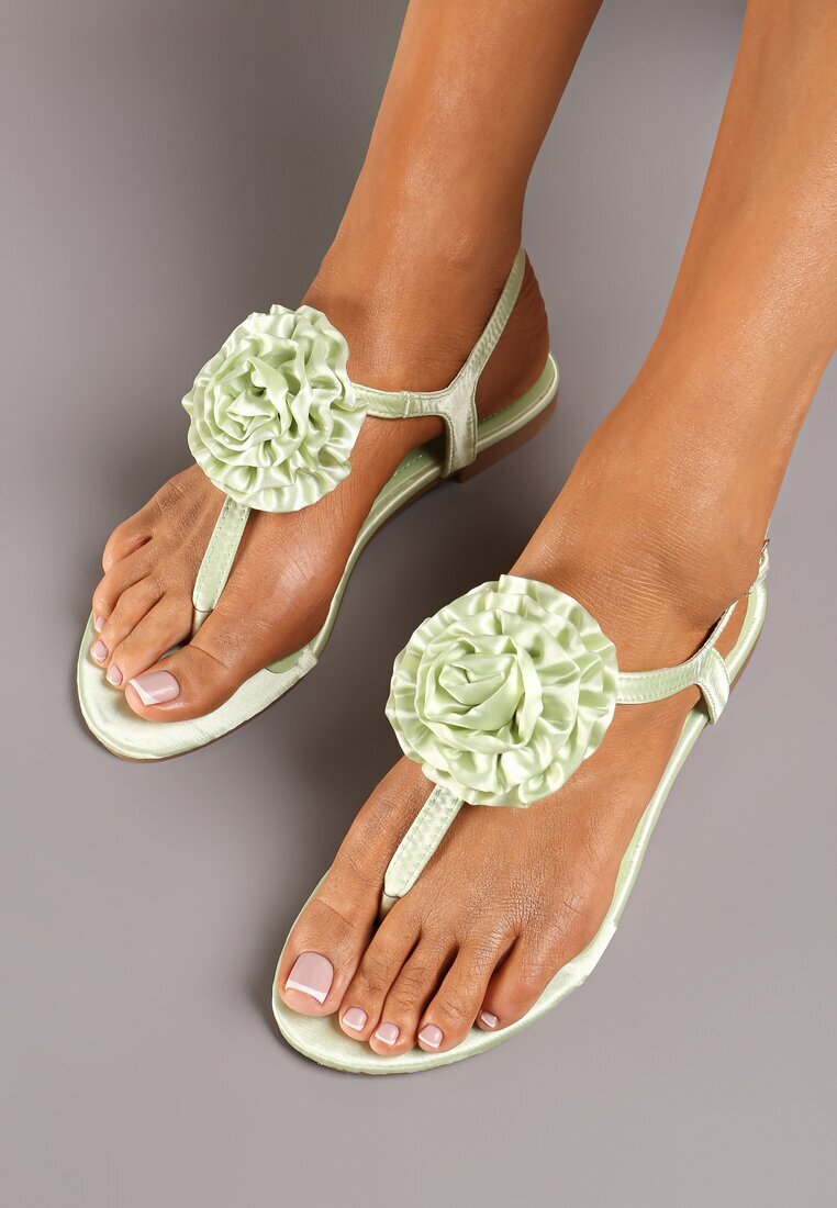  Sandale Verzi Plate Papuci Decorate cu floare Candrea
