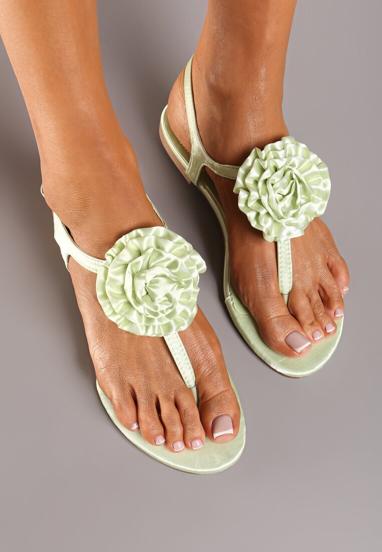  Sandale Verzi Plate Papuci Decorate cu floare Candrea