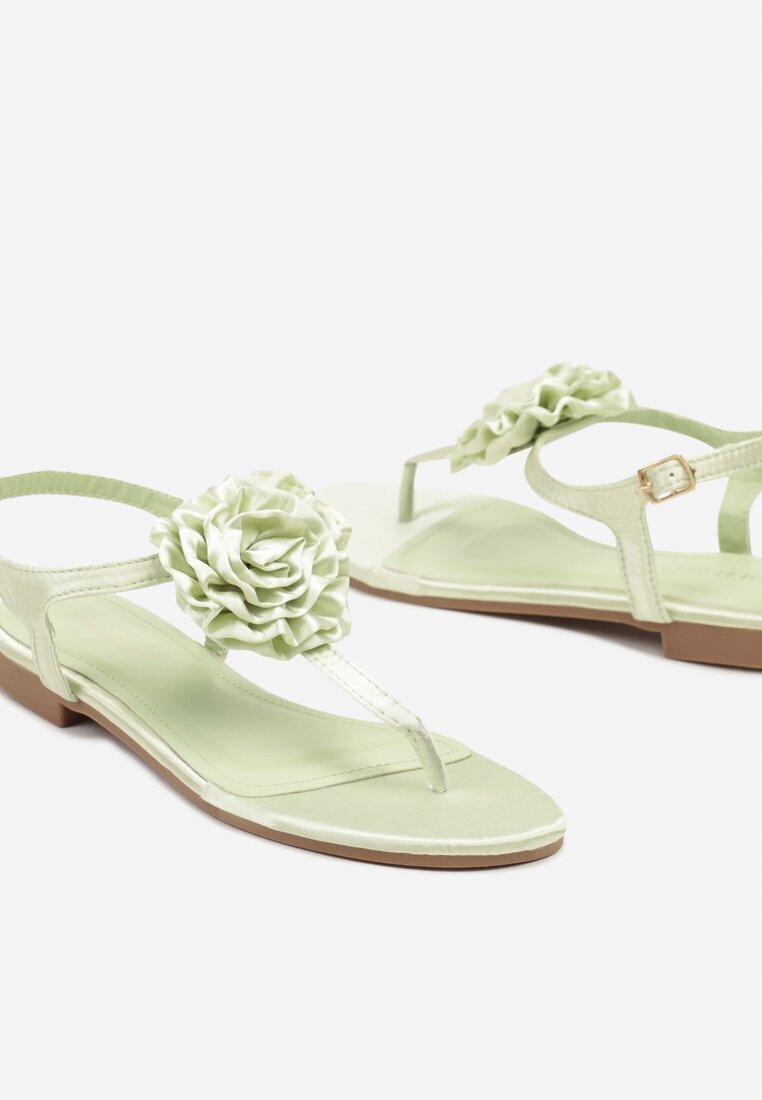  Sandale Verzi Plate Papuci Decorate cu floare Candrea