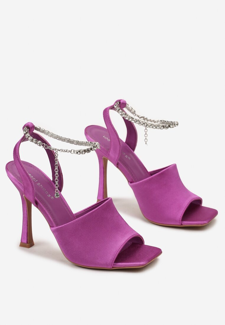  Sandale Violet cu toc stiletto cu lănțișor în jurul gleznei Malla