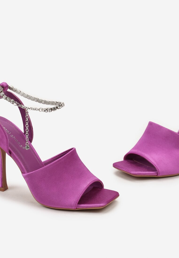  Sandale Violet cu toc stiletto cu lănțișor în jurul gleznei Malla