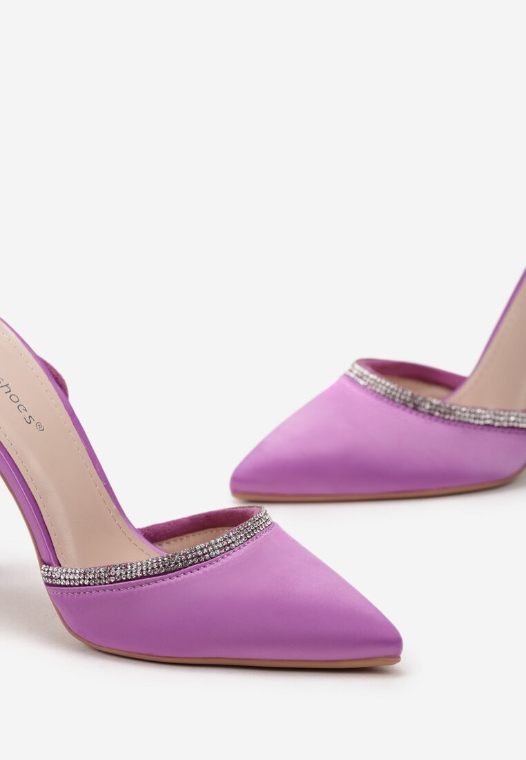  Sandale Violet cu toc stiletto decorate cu zirconii mici Nolsara