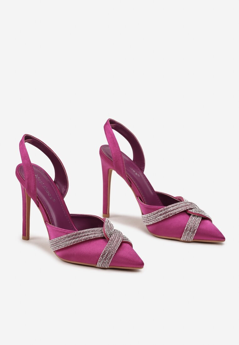  Sandale Violet pe toc stiletto cu barete cu zirconii Crossia