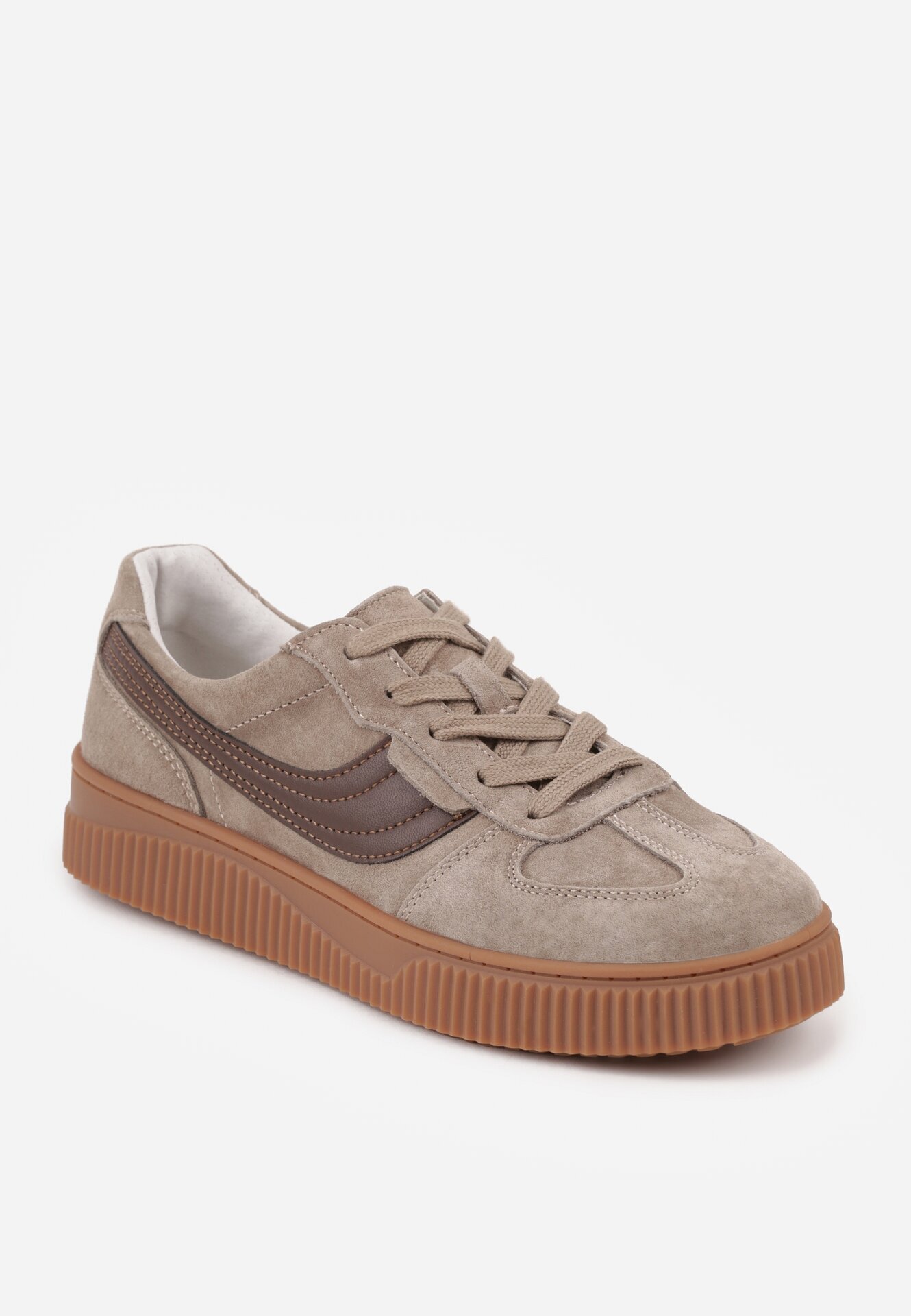 santorio Sneakers bej din piele întoarsă în stil tenisi clasici cu branț din piele Riosera
