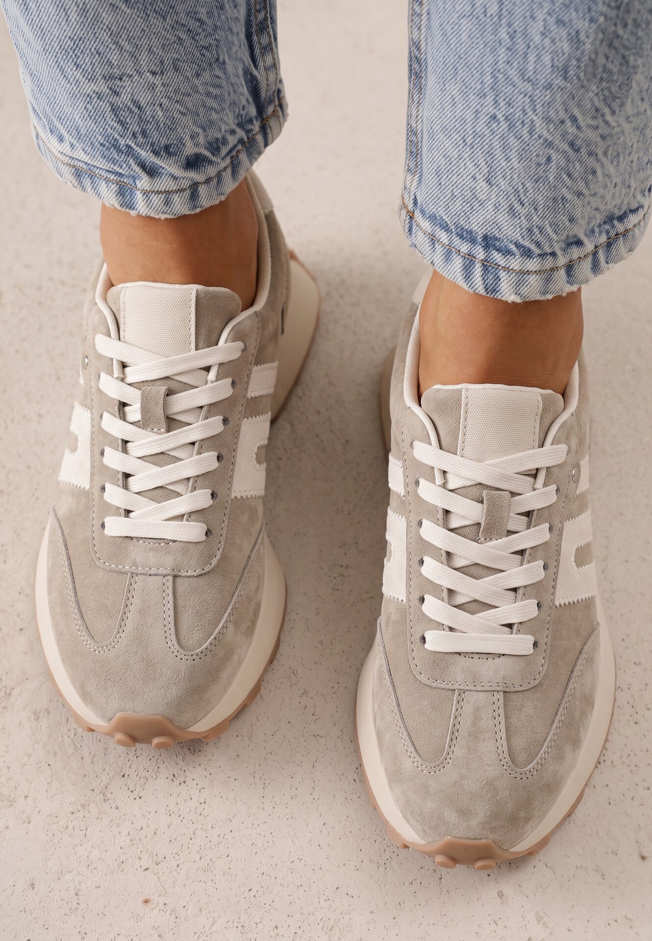 santorio Sneakers din piele naturală de căprioară cu cusături decorative Maliess Bej