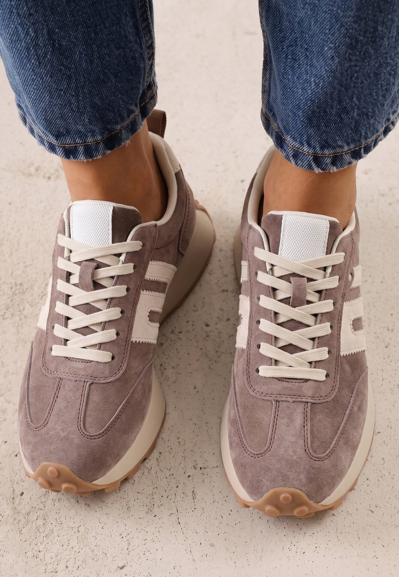 santorio Sneakers din piele naturală de căprioară cu cusături decorative Maliess Maro închis