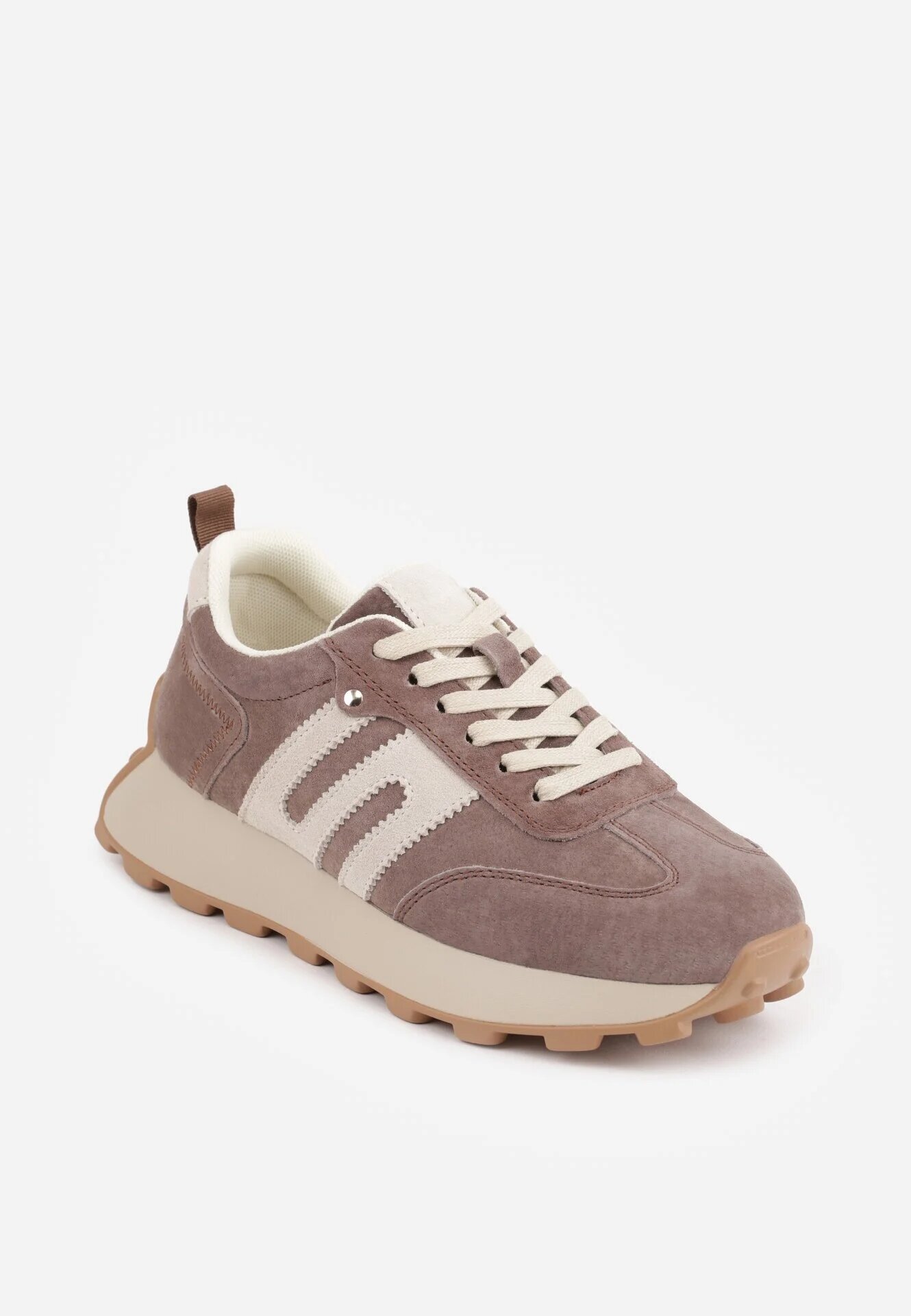 santorio Sneakers din piele naturală de căprioară cu cusături decorative Maliess Maro închis