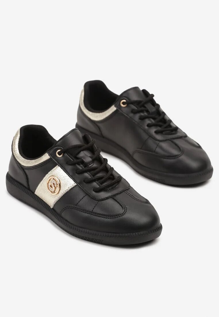 santorio Sneakerși din Piele Negru-Auriu Clasici cu Detalii Metalice Marins