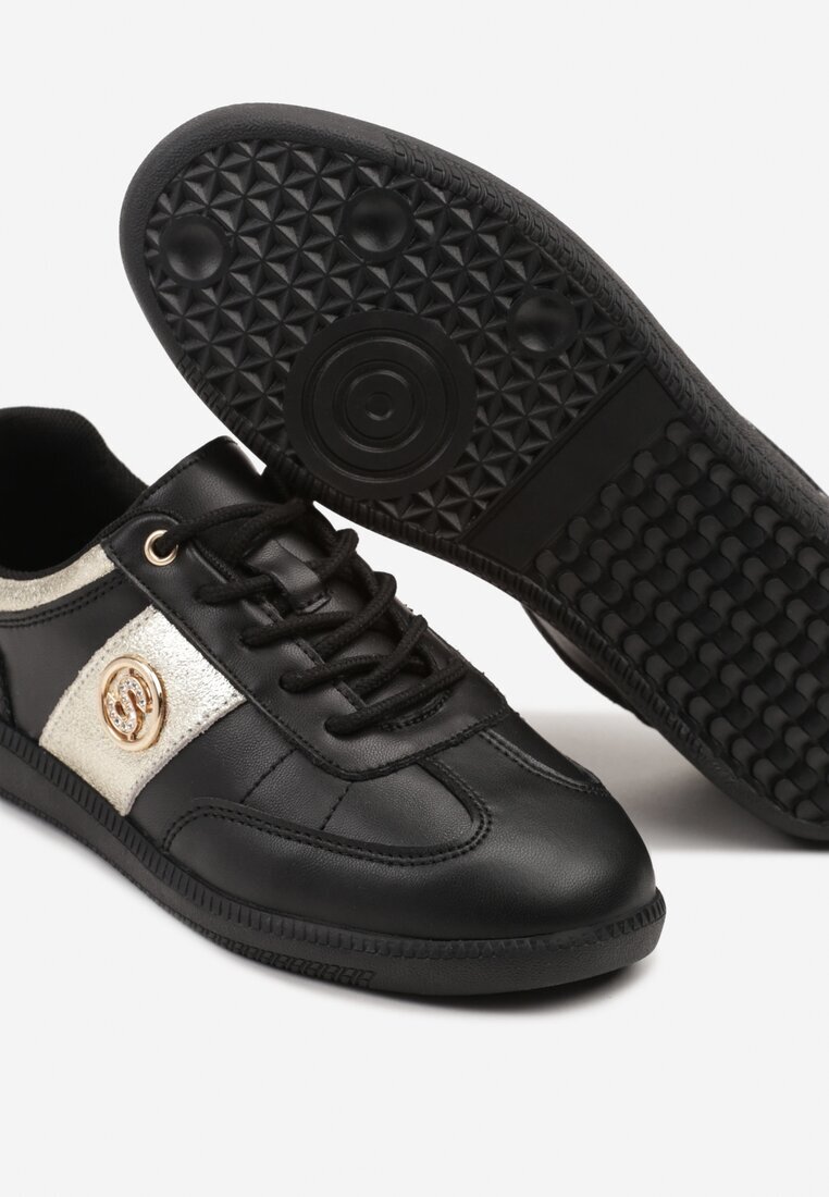 santorio Sneakerși din Piele Negru-Auriu Clasici cu Detalii Metalice Marins