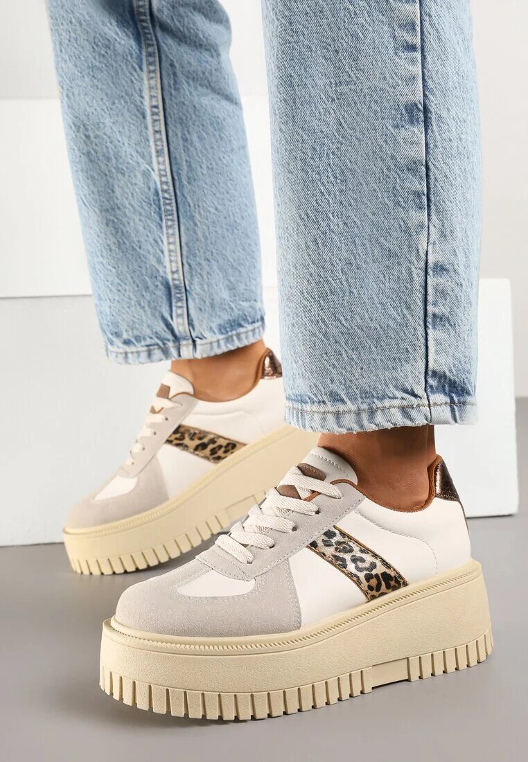 seastar Adidași bej cu imprimeu leopard pe talpă groasă cu baretă decorativă Viviriana