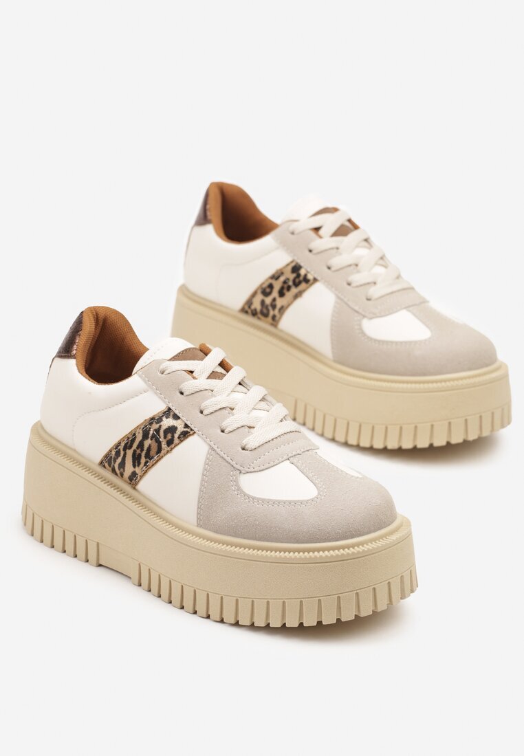 seastar Adidași bej cu imprimeu leopard pe talpă groasă cu baretă decorativă Viviriana