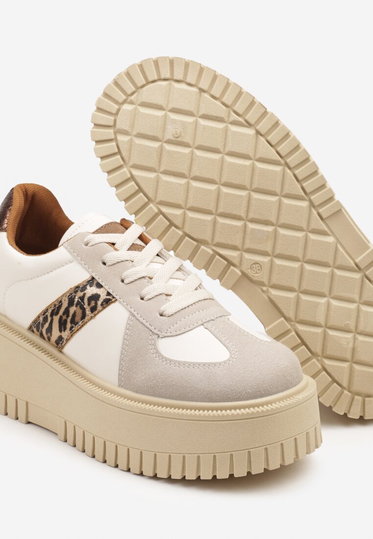 seastar Adidași bej cu imprimeu leopard pe talpă groasă cu baretă decorativă Viviriana