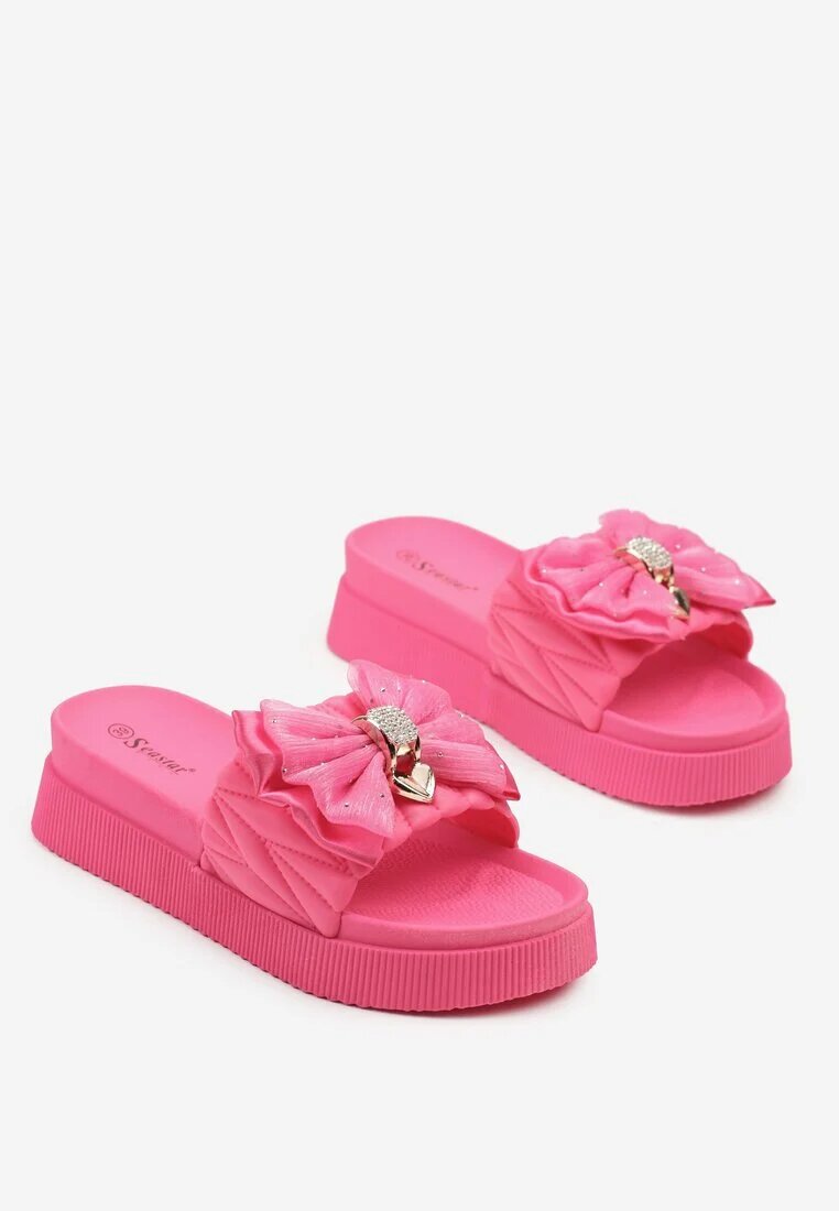 seastar Papuci fuchsia cu talpă groasă cu fundă decorativă Kinnela