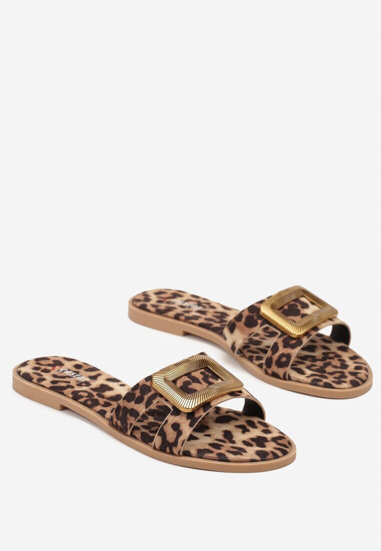 seastar Papuci leopard cu talpă plată cu aplicație metalică Salaminea