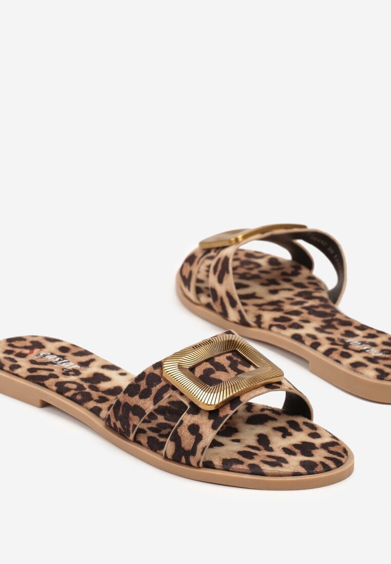 seastar Papuci leopard cu talpă plată cu aplicație metalică Salaminea