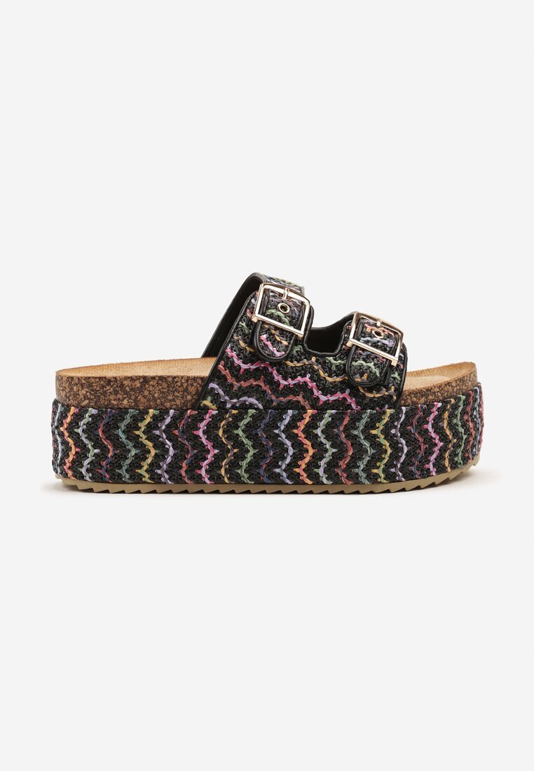 seastar Papuci Negri din Împletitură cu Platformă cu Model Geometric Fevonelle