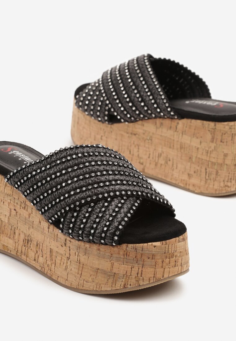 seastar Papuci Saboti Negri cu toc pană Împodobiți cu Zirconii Naniris