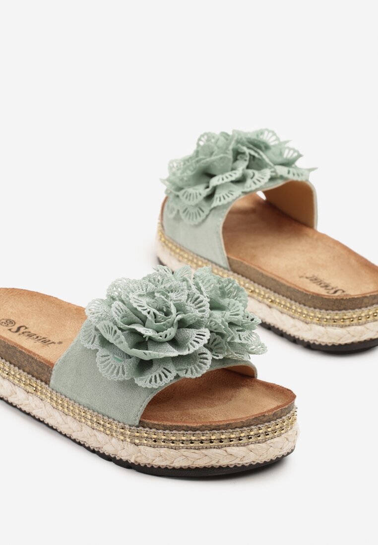 seastar Papuci Verzi Decorați cu Aplicație Împletită și Florală Kinellea