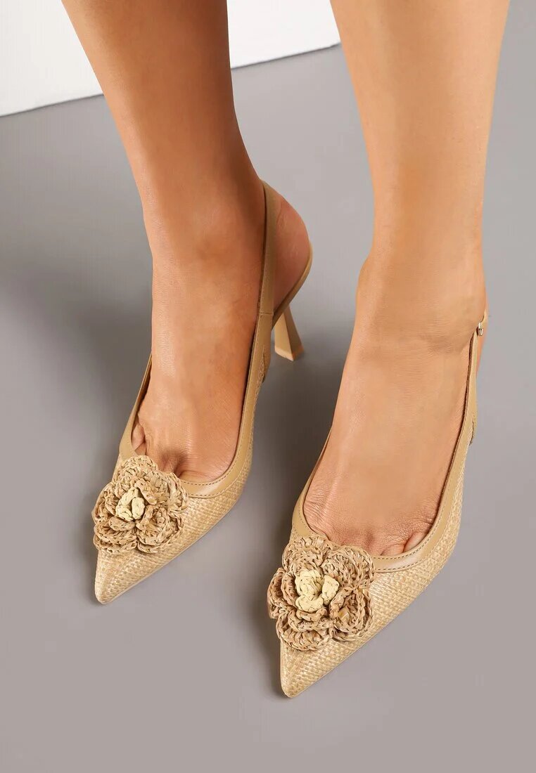 seastar Sandale Împletite Bej închis Slingback cu toc stiletto Decorate cu aplicație florală Willifia