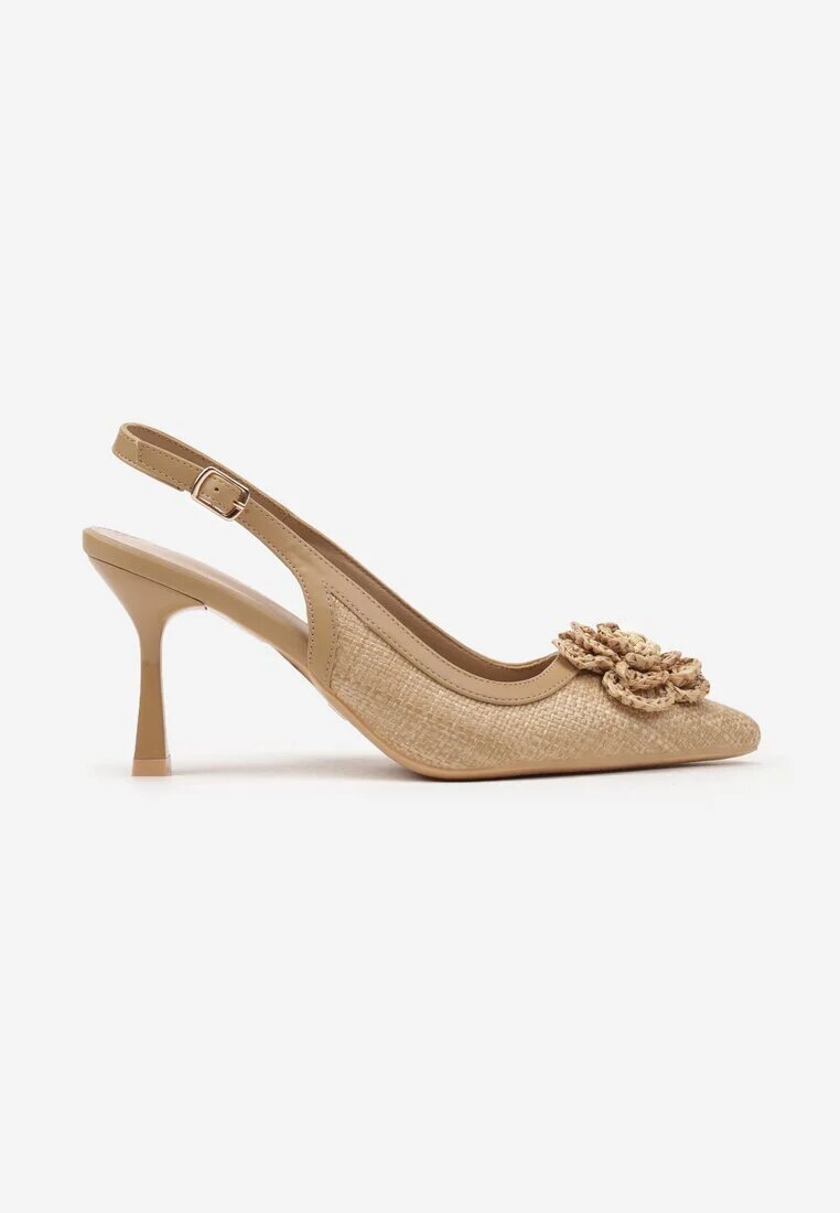 seastar Sandale Împletite Bej închis Slingback cu toc stiletto Decorate cu aplicație florală Willifia