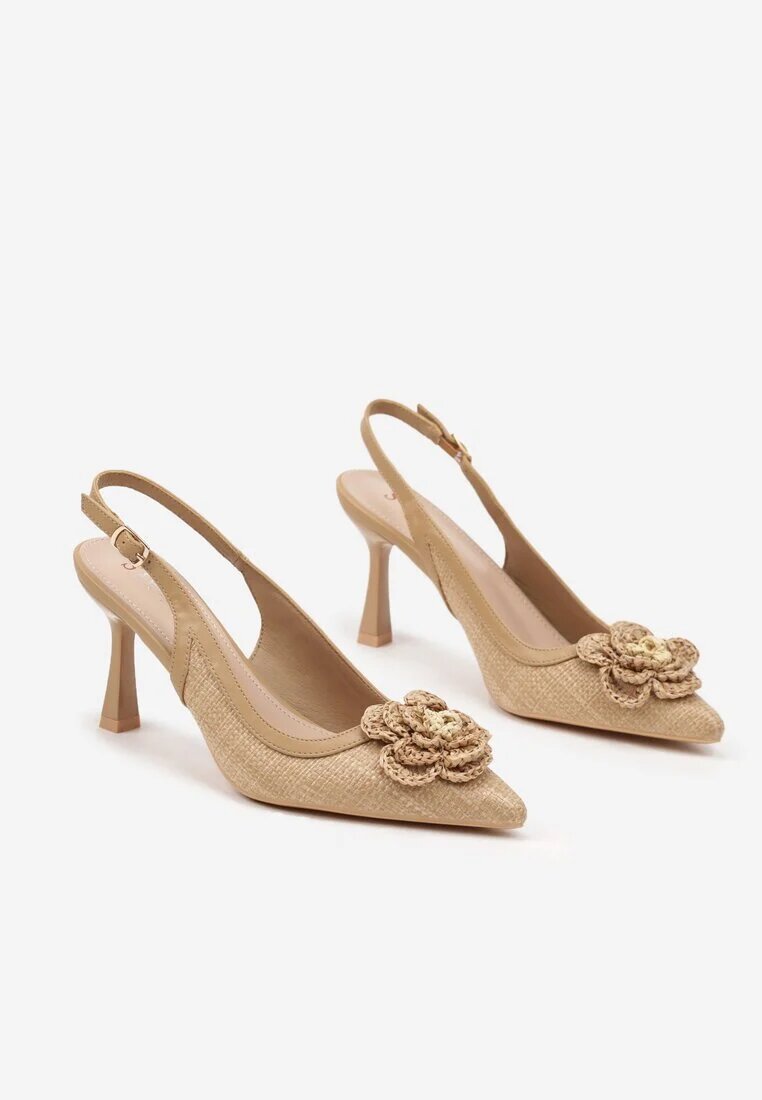 seastar Sandale Împletite Bej închis Slingback cu toc stiletto Decorate cu aplicație florală Willifia