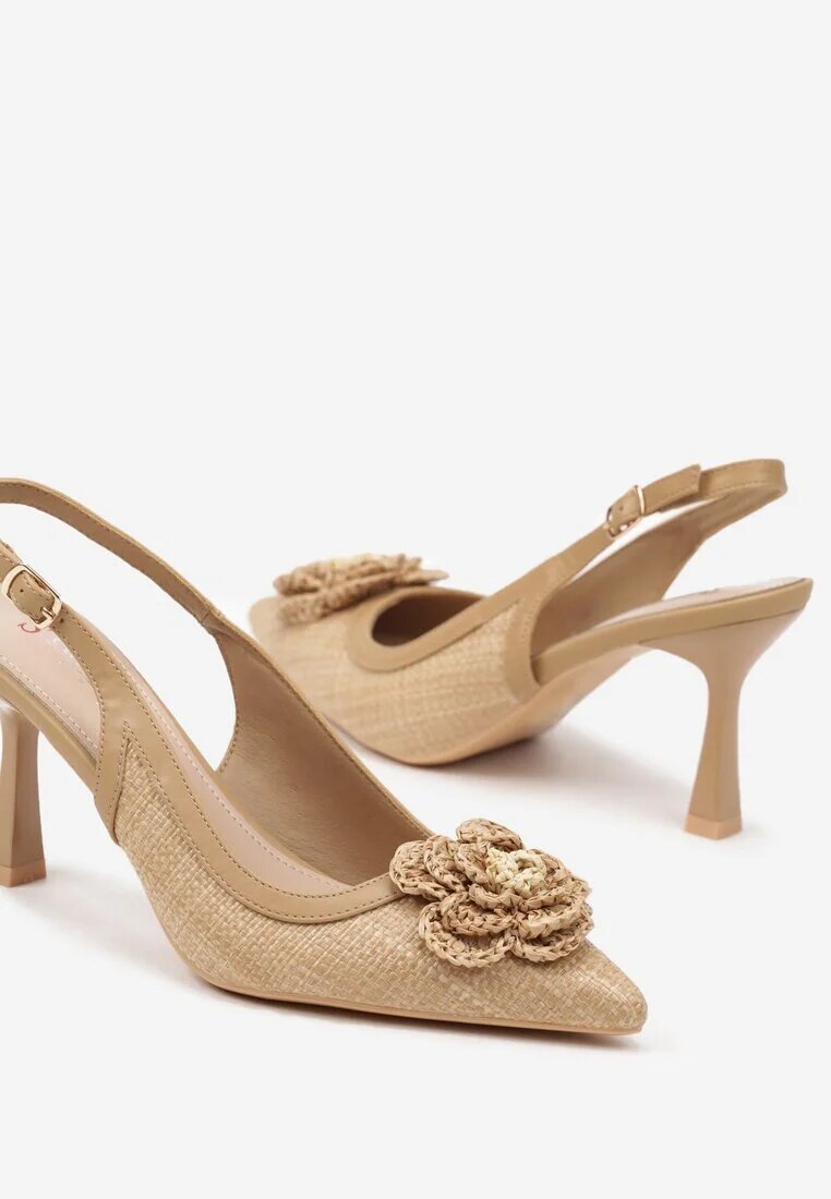 seastar Sandale Împletite Bej închis Slingback cu toc stiletto Decorate cu aplicație florală Willifia