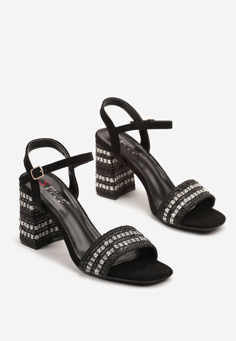 seastar Sandale Negre cu toc cu Zirconii Fendisa