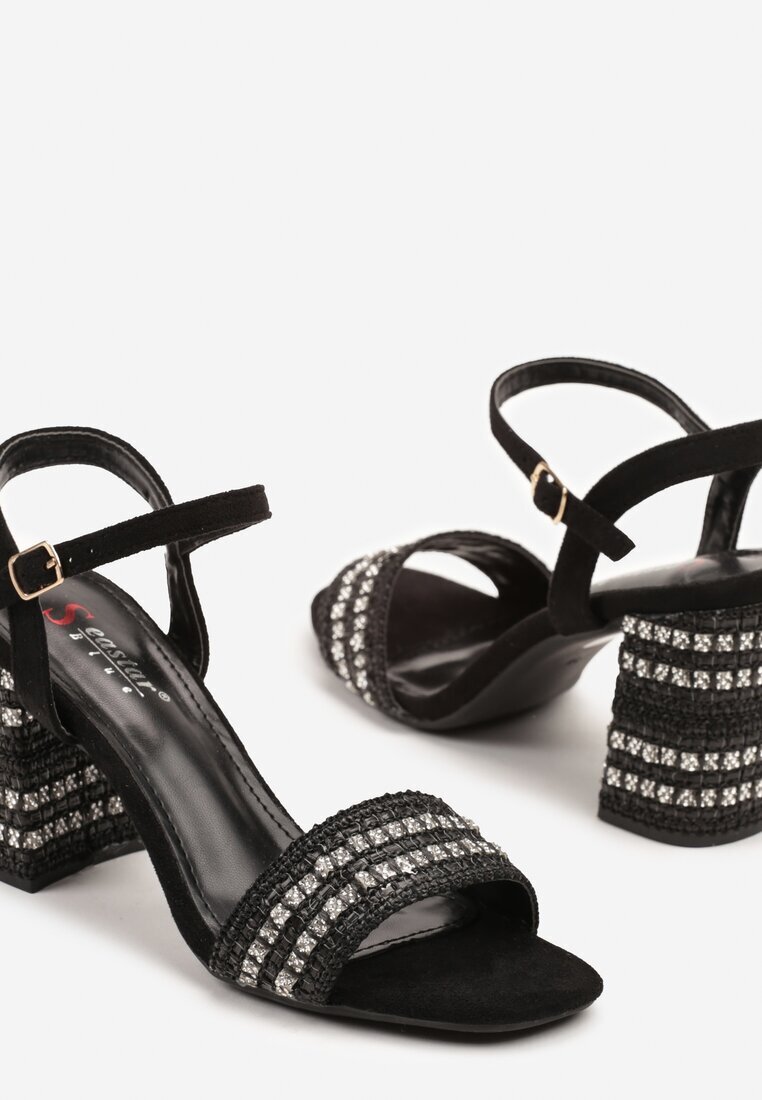 seastar Sandale Negre cu toc cu Zirconii Fendisa