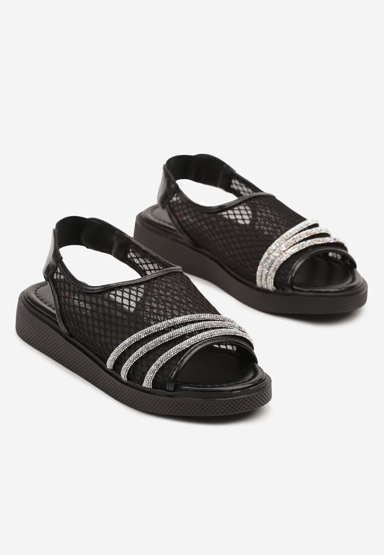 seastar Sandale Negre din plasă decorate cu zirconii Zelvia