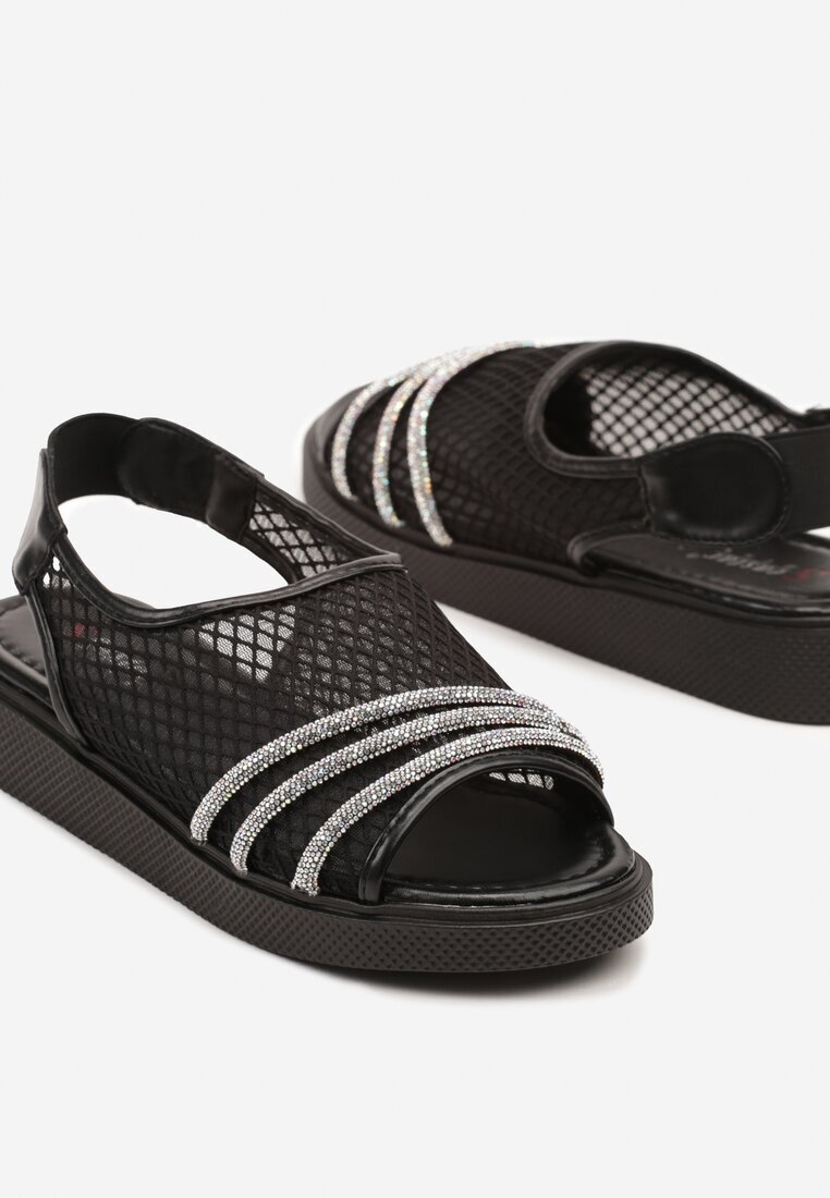 seastar Sandale Negre din plasă decorate cu zirconii Zelvia