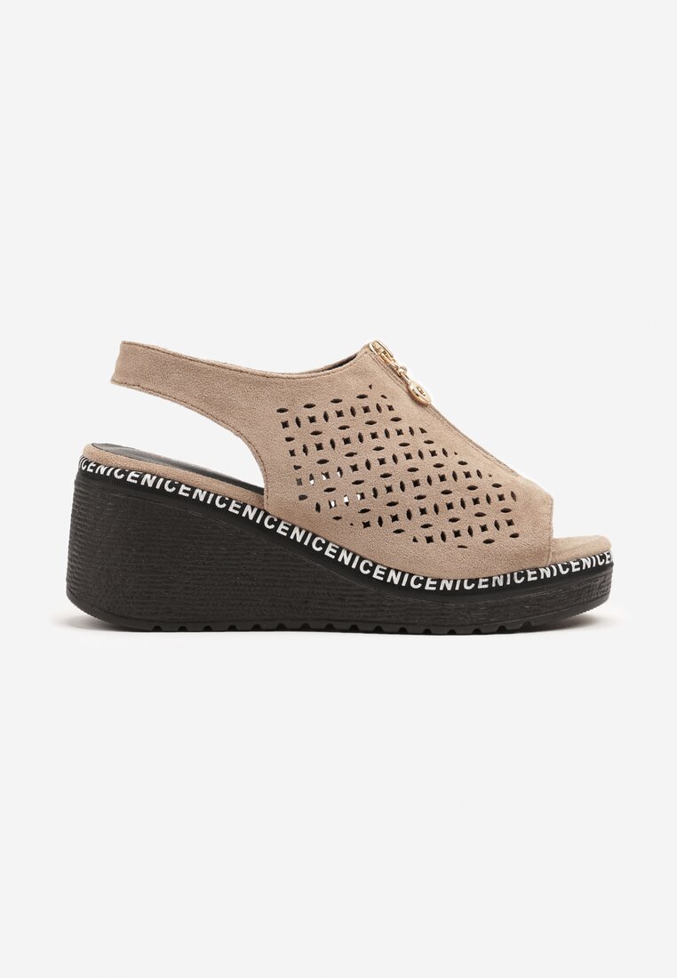seastar Sandale perforate bej închis cu platformă cu fermoar Adivine