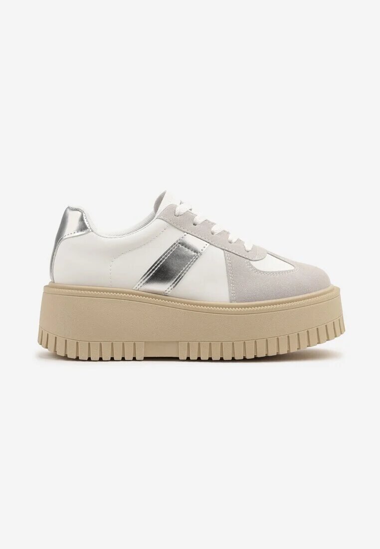seastar Sneakers Alb-Gri cu Talpă Groasă cu Baretă Decorativă Viviriana