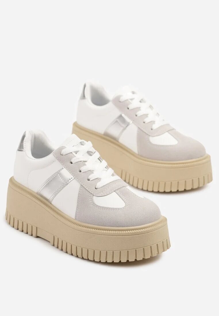 seastar Sneakers Alb-Gri cu Talpă Groasă cu Baretă Decorativă Viviriana