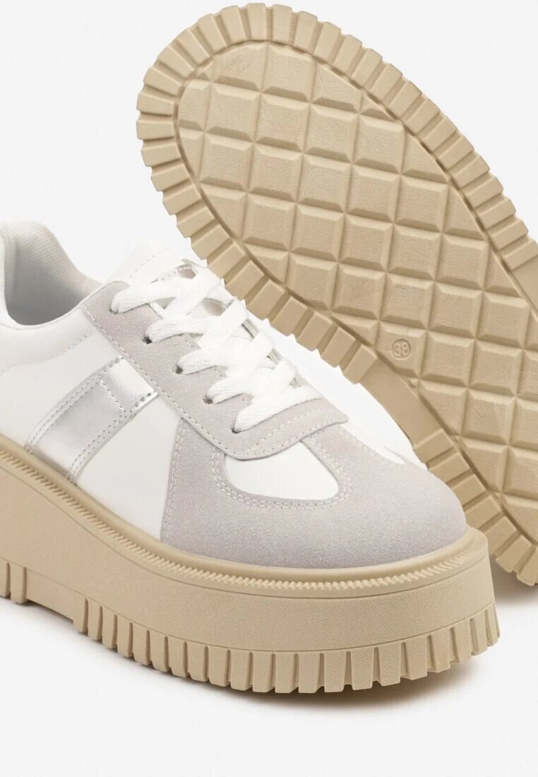 seastar Sneakers Alb-Gri cu Talpă Groasă cu Baretă Decorativă Viviriana