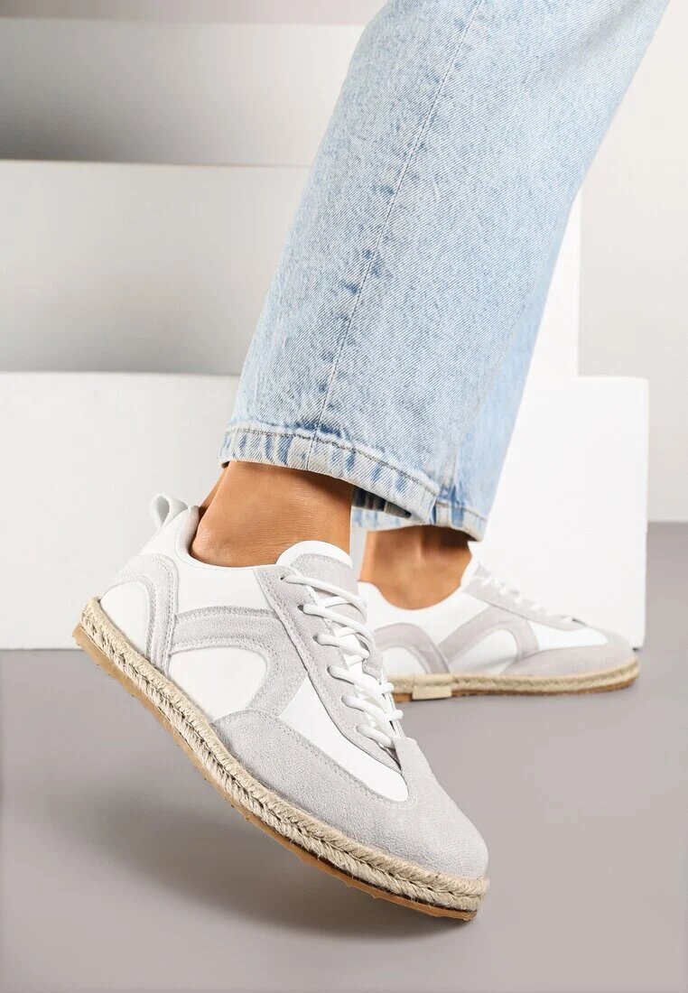 seastar Sneakers Alb-Gri în Stilul Tenisilor Clasici cu Talpă Împletită Fevanelle