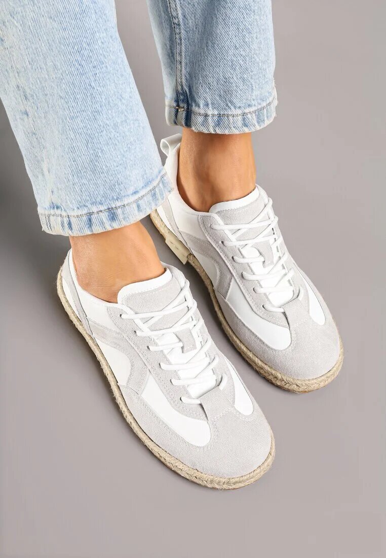 seastar Sneakers Alb-Gri în Stilul Tenisilor Clasici cu Talpă Împletită Fevanelle