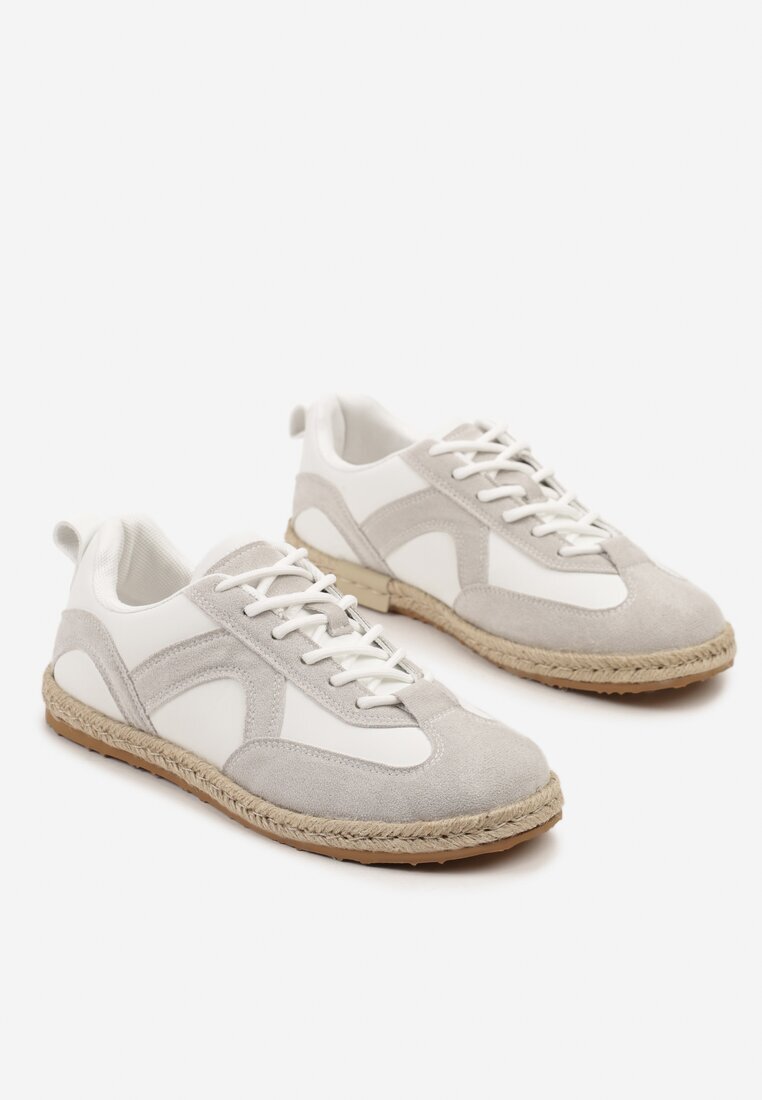 seastar Sneakers Alb-Gri în Stilul Tenisilor Clasici cu Talpă Împletită Fevanelle